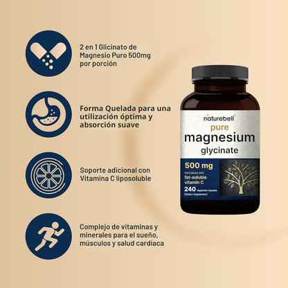 Magnesio Glisinato  500mg , 240 capsulas  - Naturebell