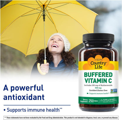 Country Life - Buffered Vitamina C con 100mg de bioflavonoides, 500mg - 250 tabletas