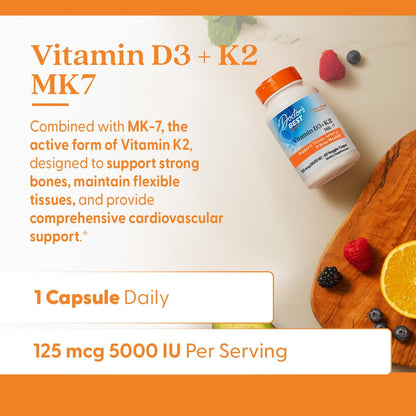 Doctor's Best - Vitamina D3 5000 UI + K2 como MK-7, 60 cápsulas vegetales