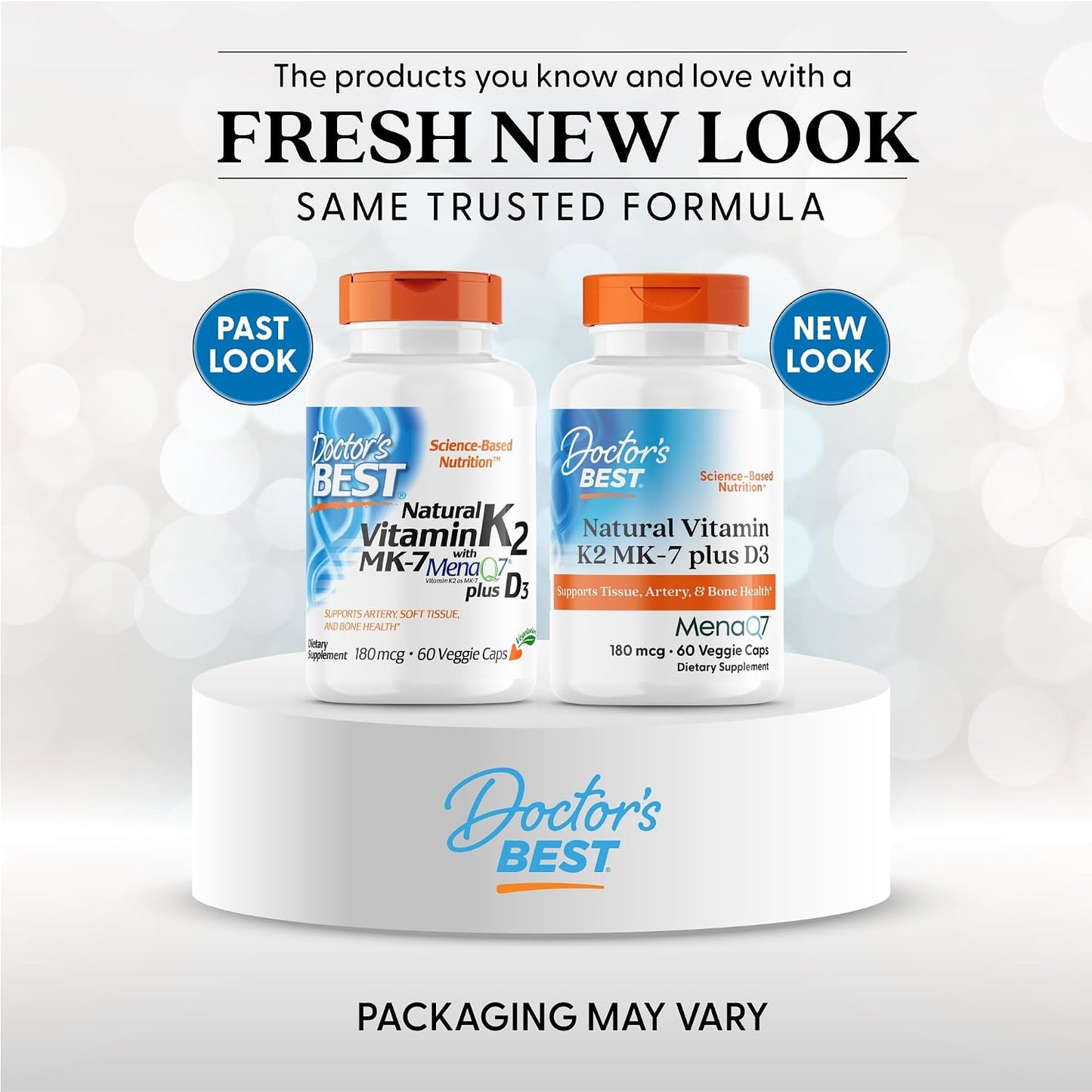 Doctor's Best - Natural Vitamin K2(180mcg) MK-7 Plus D3 25mcg(1000IU), 60 capsulas