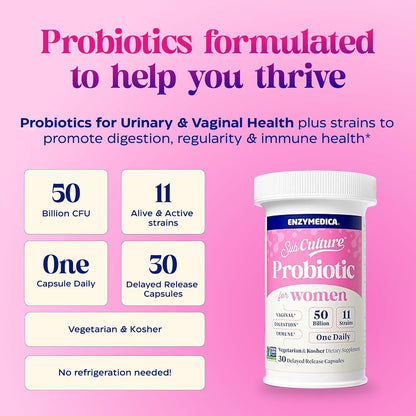 Enzymedica SubCulture - Probióticos para mujeres, 50 mil millones de UFC, 30 cápsulas