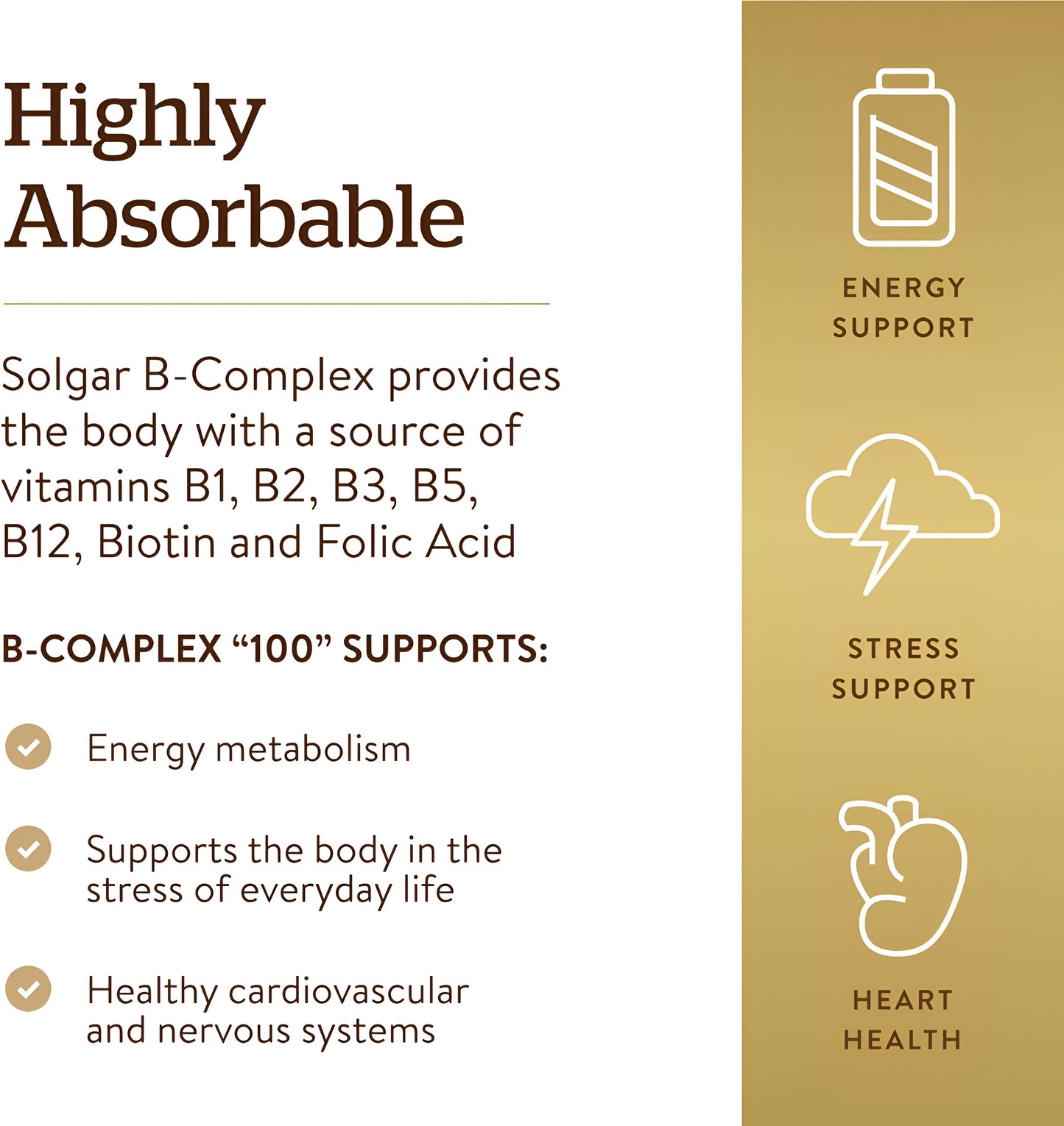 Solgar B-Complex"100", 100 cápsulas vegetales – Salud del corazón – Apoyo del sistema nervioso