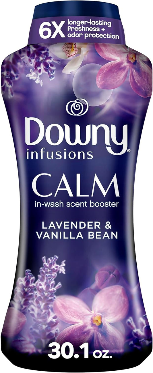 Downy Infusions - Perlas potenciadoras de aroma para lavar la ropa, calmante, aroma calmante a lavanda y vainilla a grano, 30.1 oz 853g