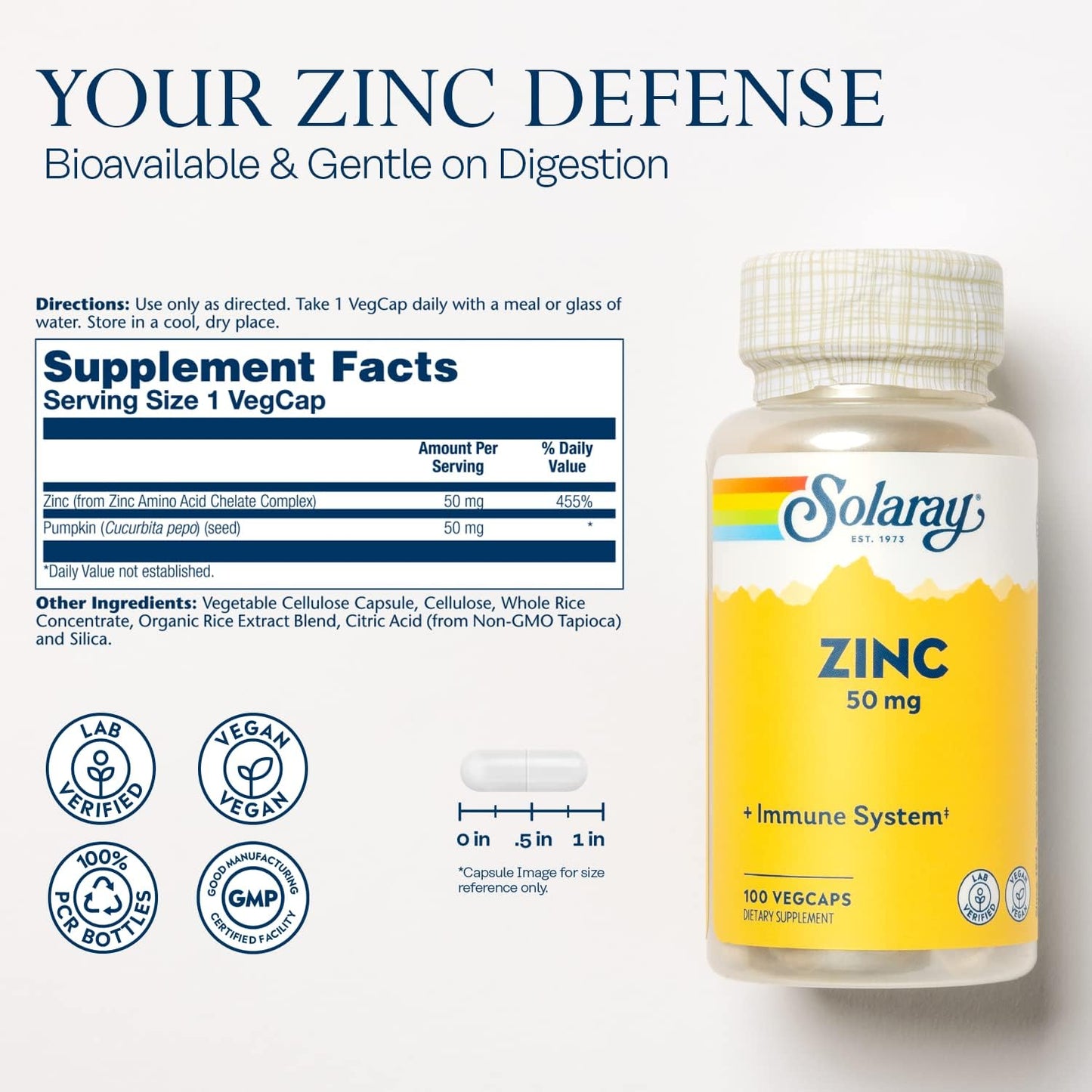 Solaray - Zinc 50mg, 100 Capsulas