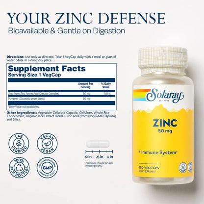 Solaray - Zinc 50mg, 100 Capsulas