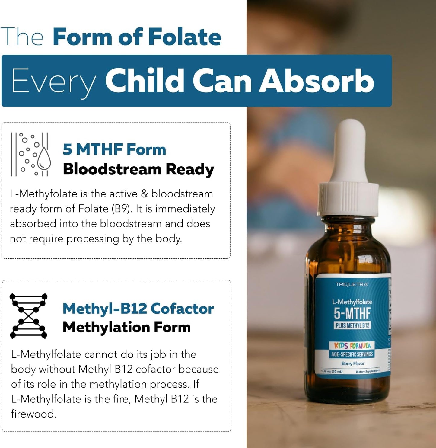 Triquetra - L-Methylfolate + Methyl B12 Kids  para niños, 30ml