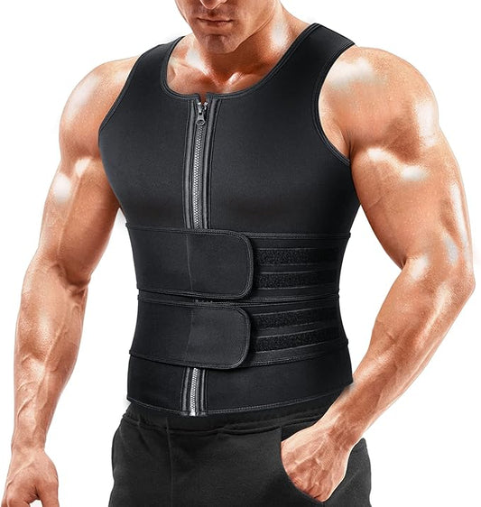 Chaleco de sauna para hombre - Cinturón doble para sudar y moldear el cuerpo para entrenamiento en el gimnasio