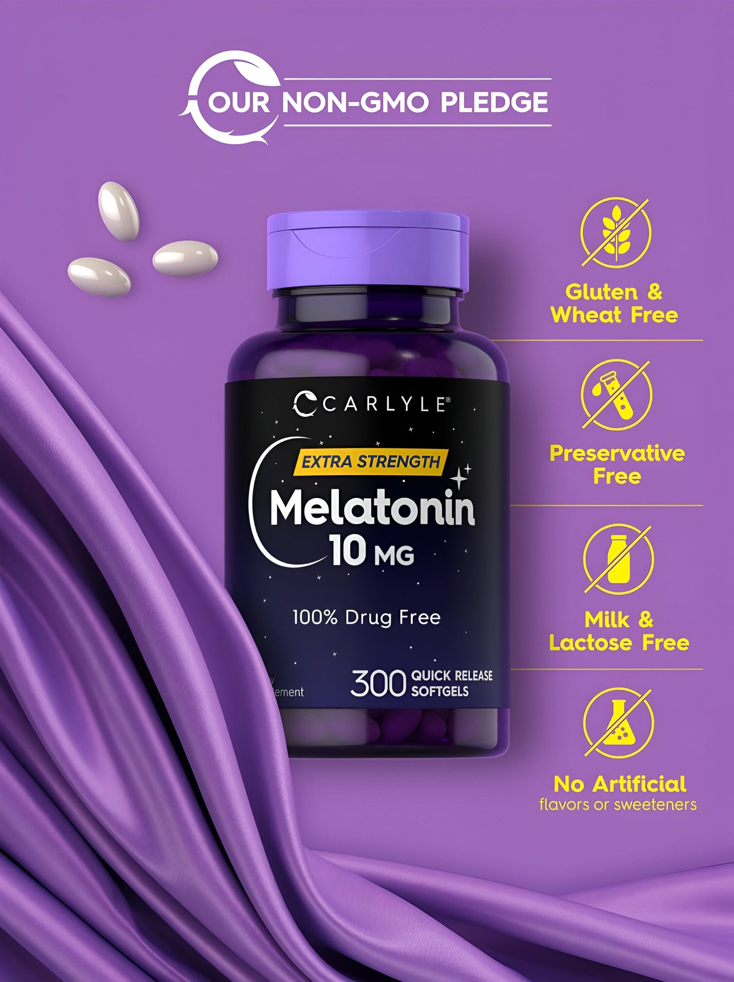 Carlyle Melatonina 10mg  300 Softgels | para Adultos | Non-GMO, Libre de Gluten