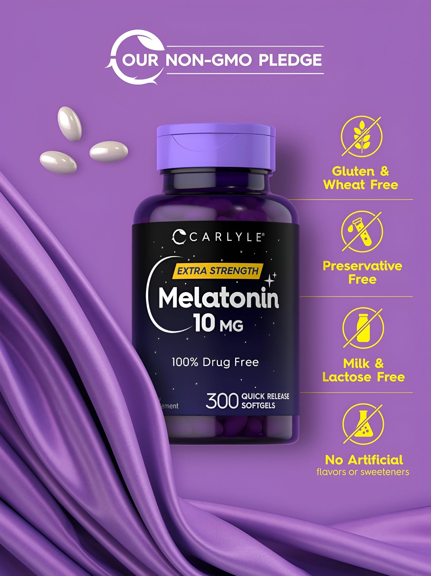 Carlyle Melatonina 10mg | 300 Softgels | para Adultos | Non-GMO, Libre de Gluten