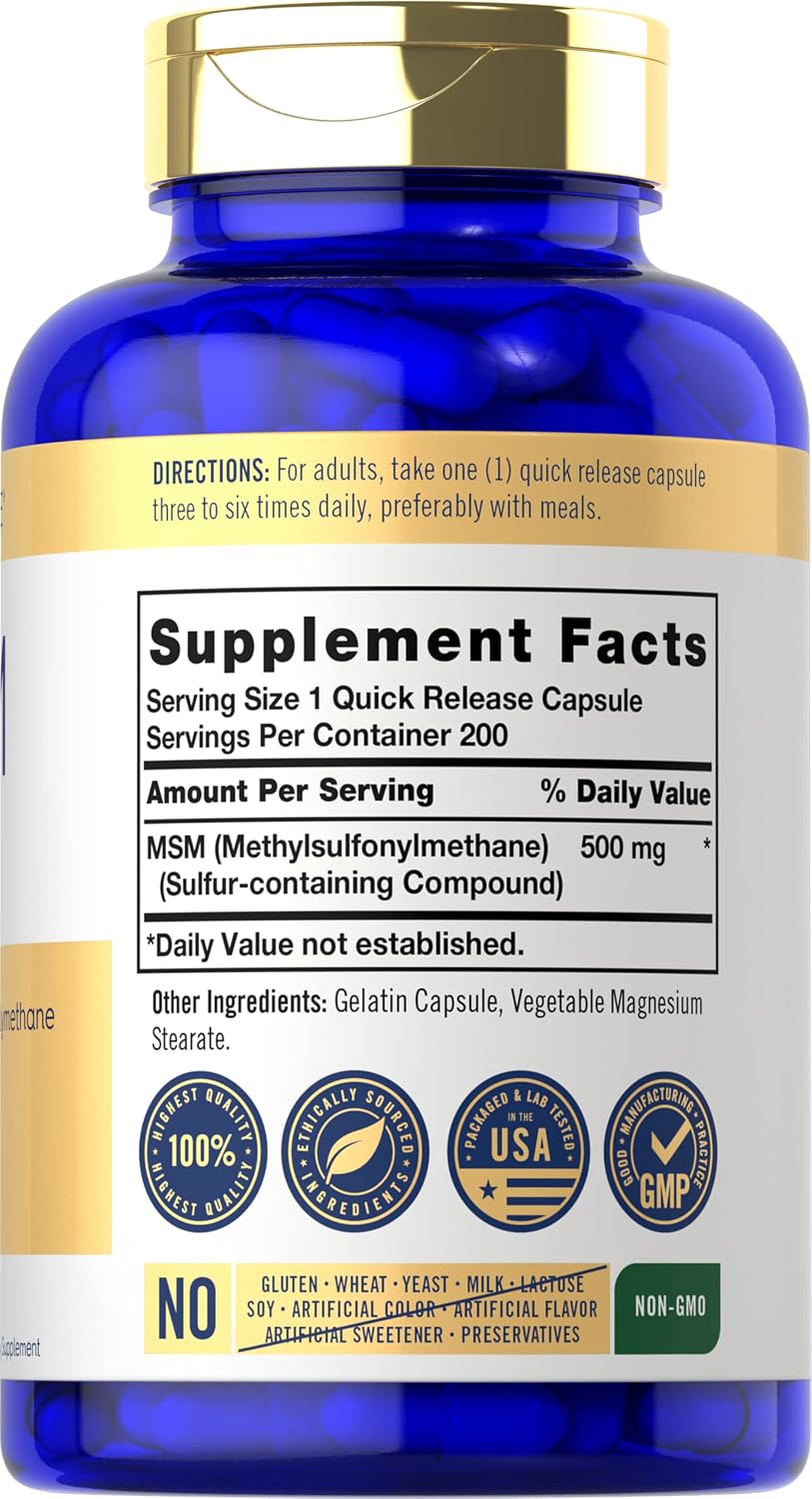 Carlyle Cápsulas de suplemento MSM | 500 mg | 200 unidades