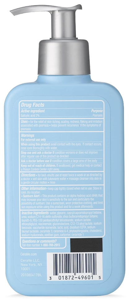 CeraVe Limpiador para tratamiento de psoriasis | Con ácido salicílico para aliviar la picazón de la piel seca y ácido láctico para exfoliación | Sin fragancia y probado para alergias | 237m;