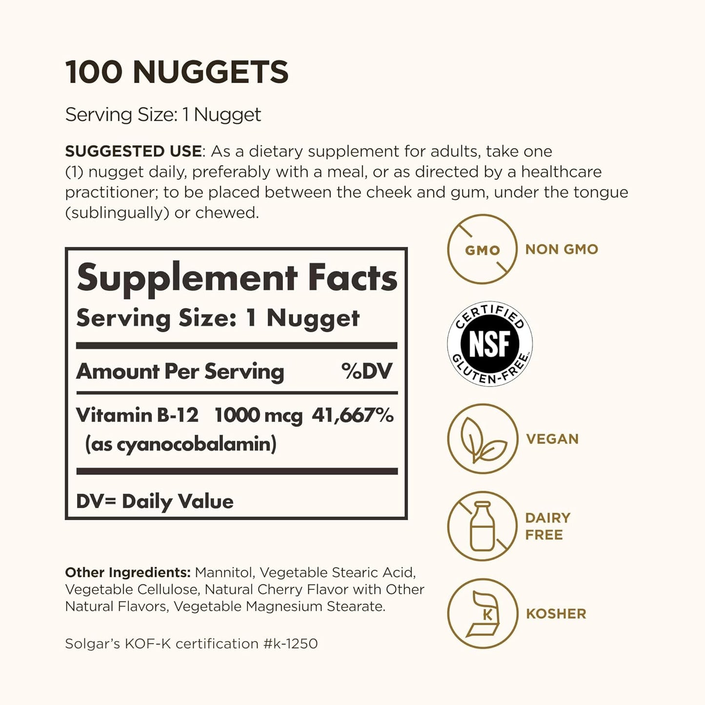 Solgar Vitamina B12, 1000 mcg, 100 Nuggets