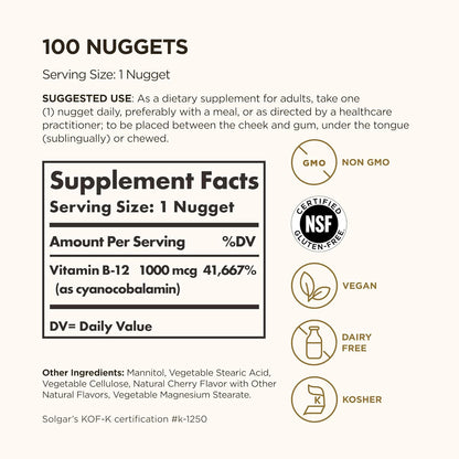 Solgar Vitamina B12, 1000 mcg, 100 Nuggets