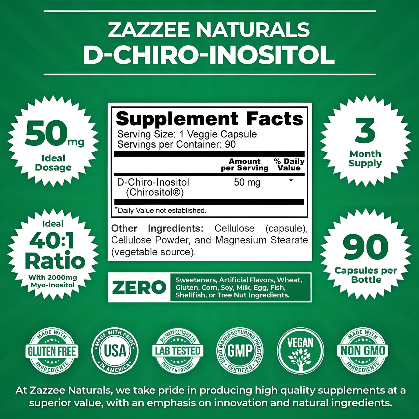 D-CHIRO INOSITOL 50 mg - 90  Capsulas - Reproduccion y Fertilidad