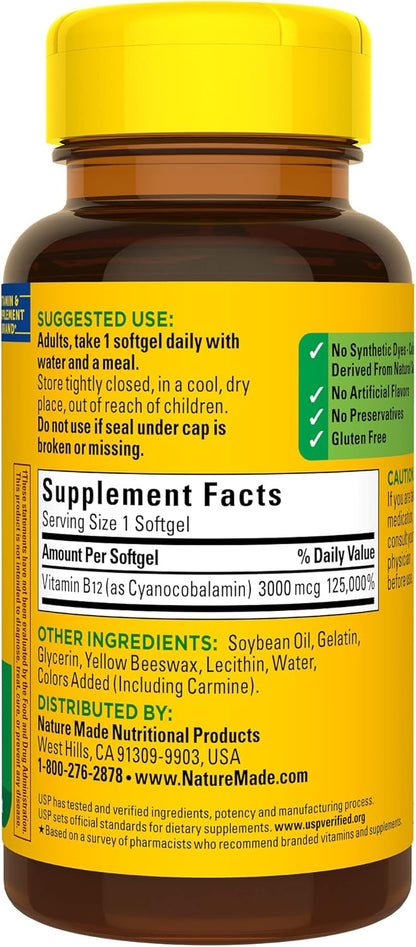 Nature Made Vitamina B-12 , 3000 mcg, 60 softgels