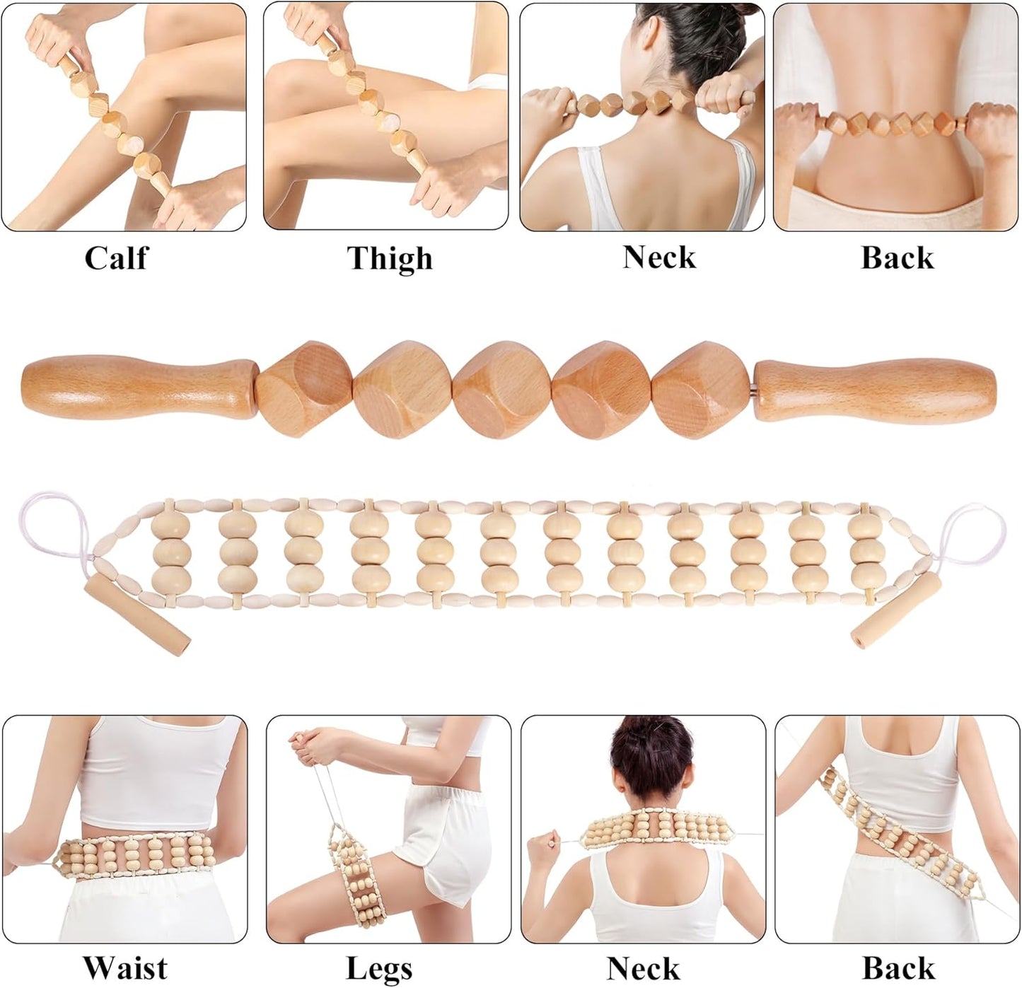 Xokocli Herramientas de masaje de terapia de madera 7 en 1 Masajeador de drenaje linfático para músculos
