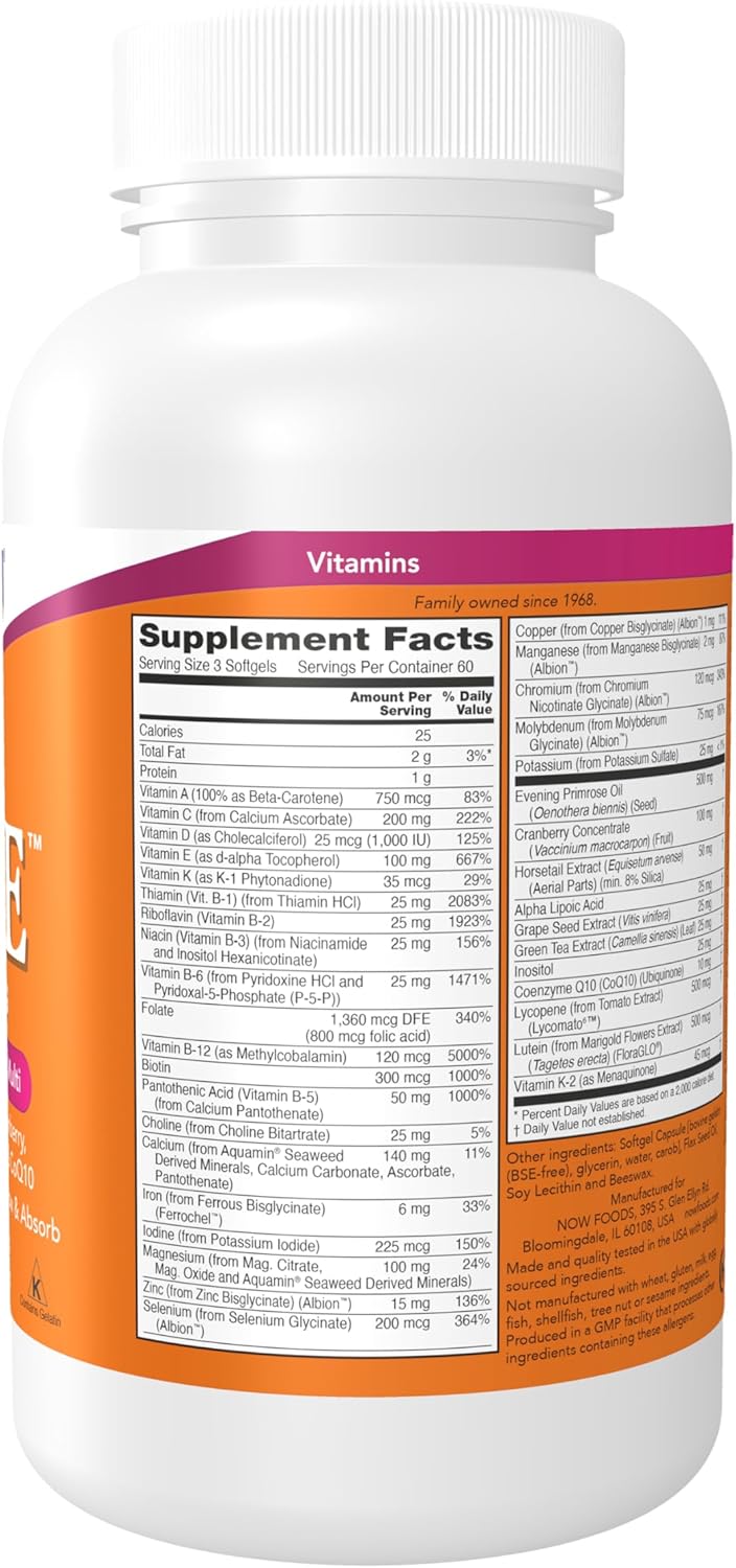 NOW Suplementos, Multivitamínico Eve para mujer, 180 cápsulas blandas