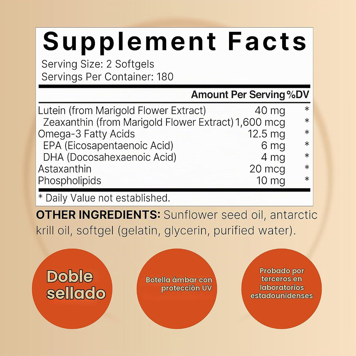 Nature Bell, Luteína 40mg + Zeaxantina 1,600mcg, 360 cápsulas blandas