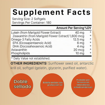Nature Bell, Luteína 40mg + Zeaxantina 1,600mcg, 360 cápsulas blandas