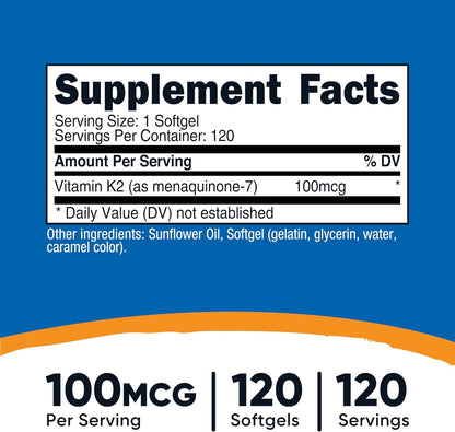 Nutricost Vitamina K2 MK-7 100 mcg,  Cápsulas