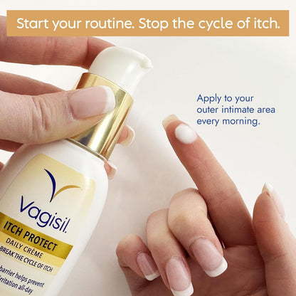 Vagisil Itch Protect - Crema diaria con avena prebiótica, fórmula protectora sin fragancia con manteca de karité y aceite de girasol,absorción rápida con pH equilibrado, hipoalergénico 58 gr.