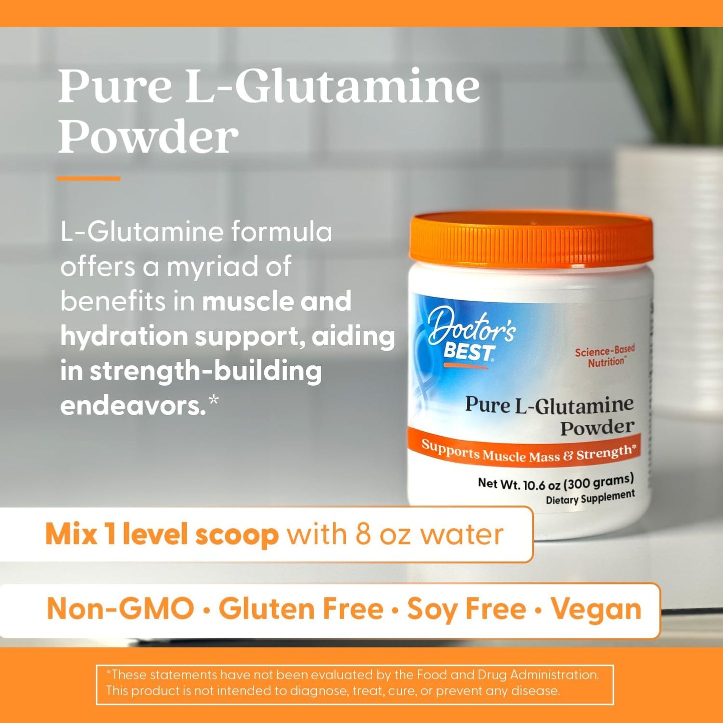 Doctors Best Pure L - Suplemento en polvo de glutamina, 300gr