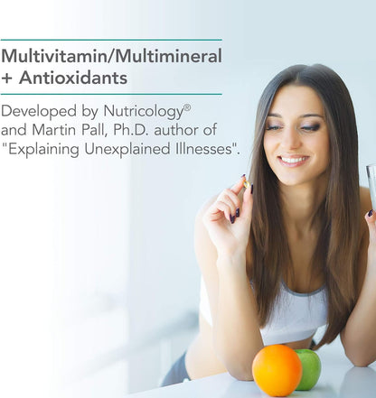 Nutricology MVM-A Suplemento - Multivitamínico para hombres y mujeres, con hierro, vitaminas diarias, para adultos, alta potencia, biodisponible, cápsulas vegetarianas - 180 unidades