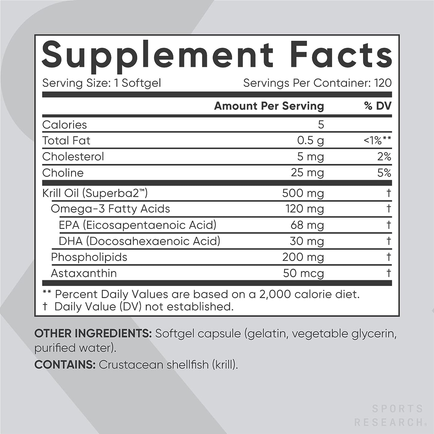 Sports Research Aceite de krill con EPA y DHA Omega 3, fosfolípidos y astaxantina del krill antártico, 500 mg, 120 cápsulas de gel blandas
