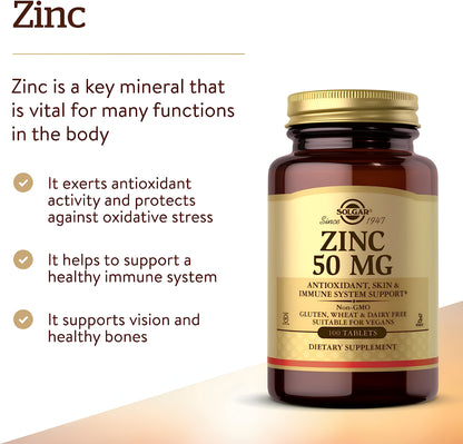 Solgar Zinc 50 mg, 100 tabletas