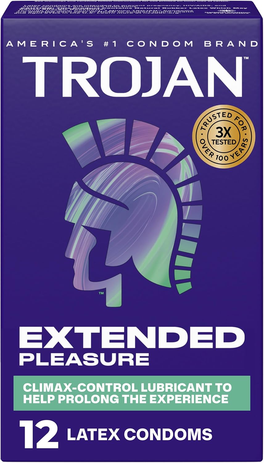 Trojan Extended Pleasure Lubricated Condones de Latex Lubricados CON RETARDANTE  12 Unidades