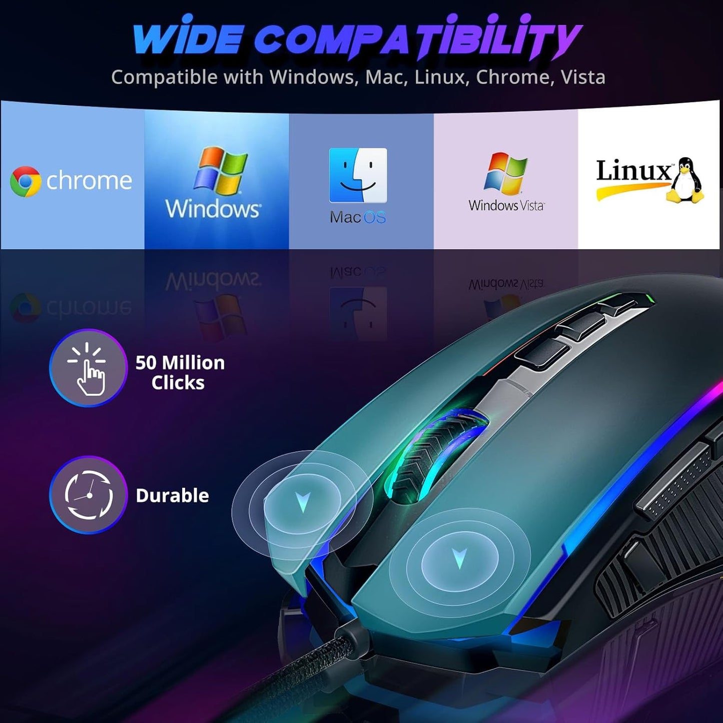 Redragon Gaming Mouse, Wired Gaming Mouse with RGB Backlit, 8000 DPI Adjustable