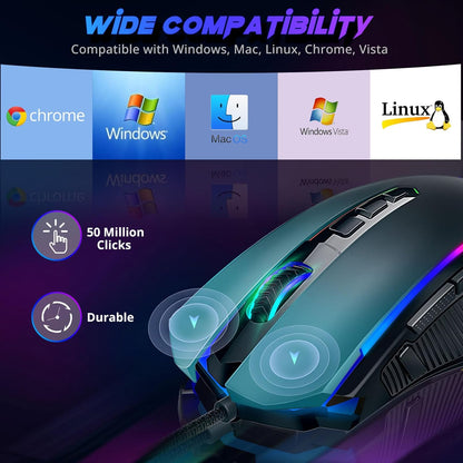 Redragon Gaming Mouse, Wired Gaming Mouse with RGB Backlit, 8000 DPI Adjustable