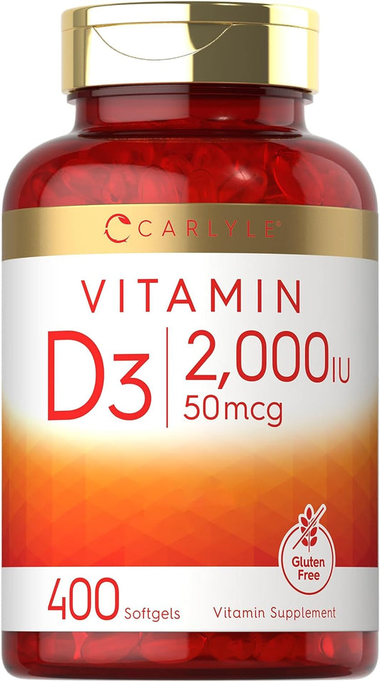 Vitamina D3 2000 UI 50 mcg  400 cápsulas blandas sin OMG y sin gluten Carlyle Laboratorio