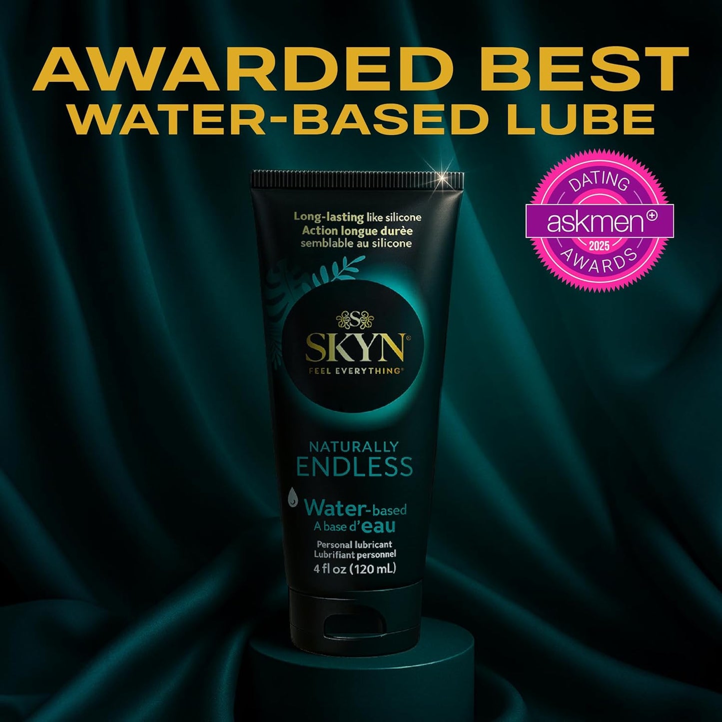SKYN - Lubricante personal Naturally Endless – 120ml. – Lubricante a base de agua , seguro con condones de látex y sin látex y jugetes sexuales