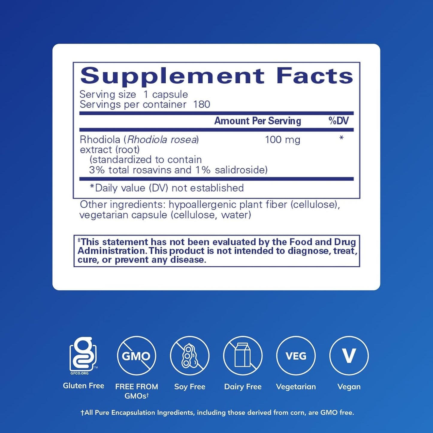 Pure Encapsulations Rhodiola Rosea, 180 cápsulas
