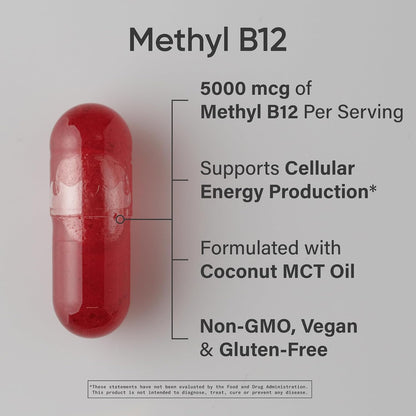 Sports Research -  Vitamina B12 Methylcobalamin 5000mcg, 120 capsulas liquidas