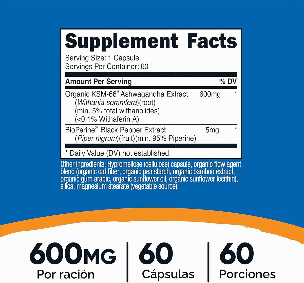 Nutricost KSM-66 Extracto de raíz de Ashwagandha 600 mg, 60 cápsulas vegetales