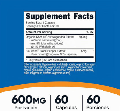 Nutricost KSM-66 Extracto de raíz de Ashwagandha 600 mg, 60 cápsulas vegetales