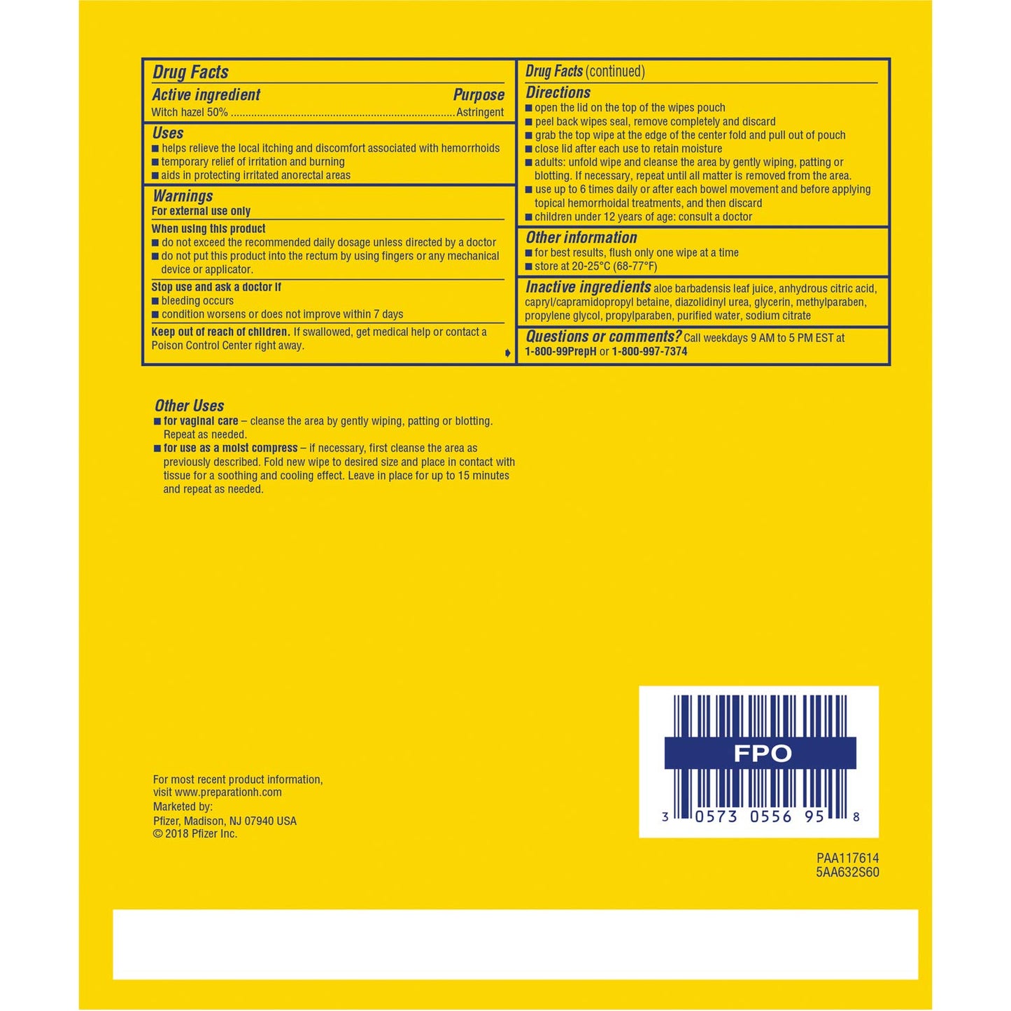 PreparationH - Medicated Hemorrhoidal wipes(maximum strength formula), 180toallitas medicinales(3 bolsas de 60 unidades)