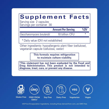 Pure Encapsulations, Saccharomyces Boulardii, para equilibrar la flora intestinal, 60 cápsulas