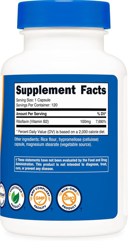 Nutricost - Vitamina B2 Riboflavin 100mg, 120 capsulas