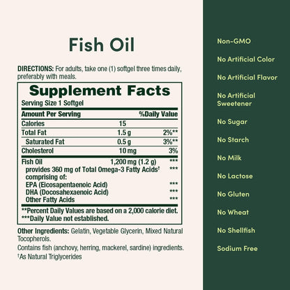 Fish Oil Nature's Bounty  1200Mg, 360mg Omega  200 Capsulas Blandas