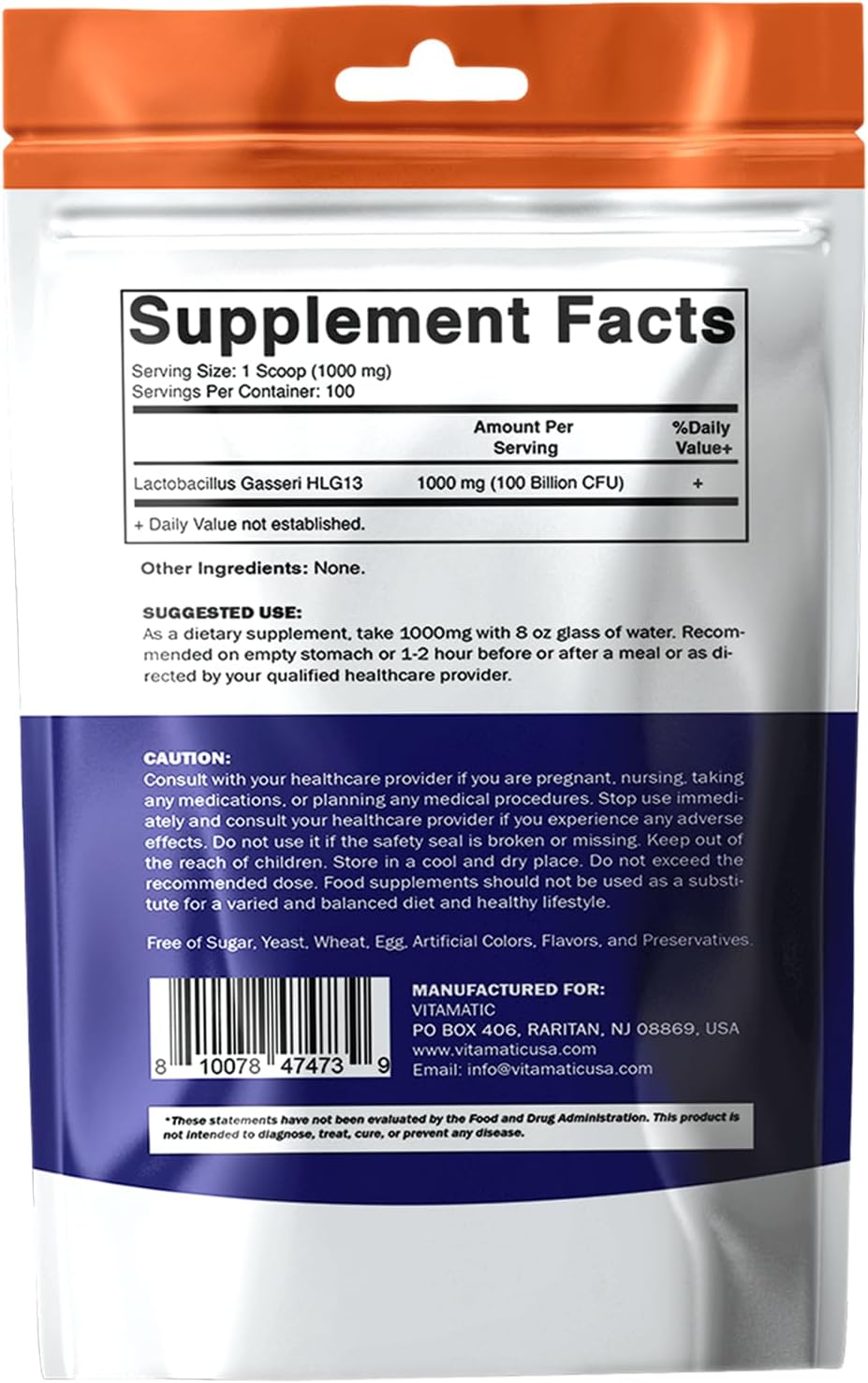 Vitamatic Lactobacillus Gasseri - Polvo probiótico - 100gr