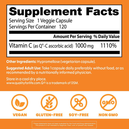 Vitamina C con Qualic 1000mg , 120 capsulas - Doctor Best