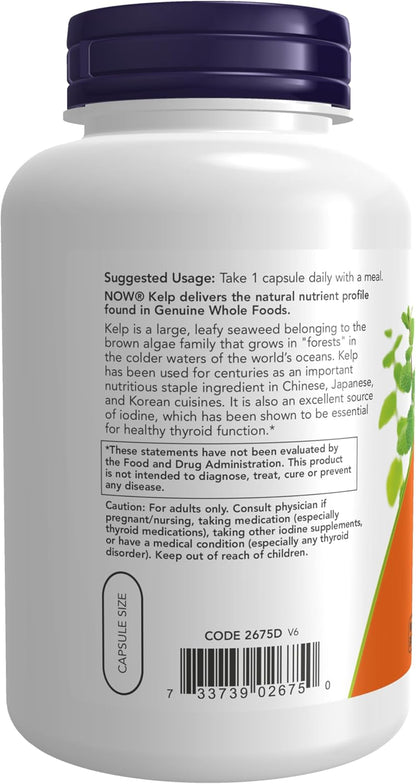 Suplementos Now, 325 mcg de yodo natural, apoya la función tiroidea saludable, 250 cápsulas vegetales