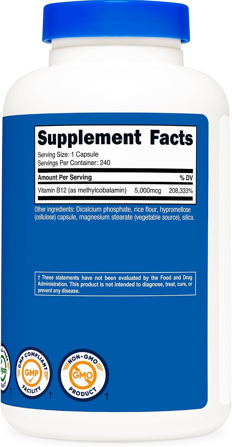 Nutricost - Vitamina B12 (Methylcobalamin) 5,000mg - 240 capsulas