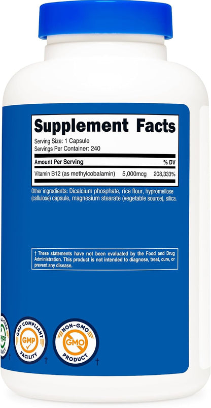Nutricost - Vitamina B12 (Methylcobalamin) 5,000mg - 240 capsulas