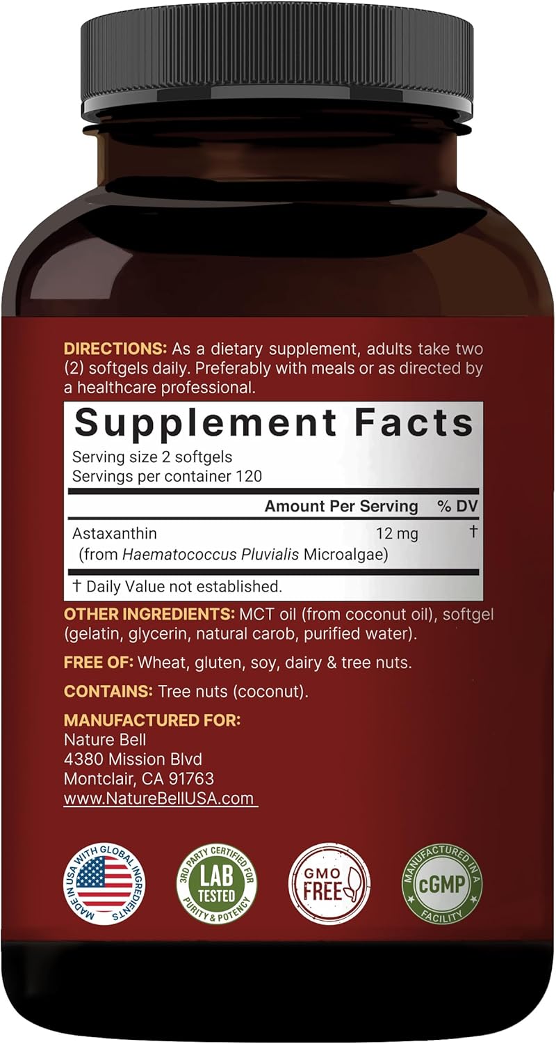 NatureBell Astaxantina de 12 mg, 240 Cápsulas .
