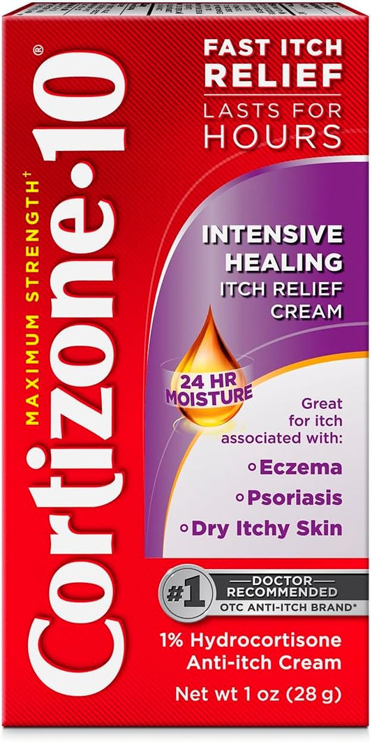 Cortizone-10 Crema intensiva para aliviar la picazón de máxima fuerza, 1% de hidrocortisona 28g