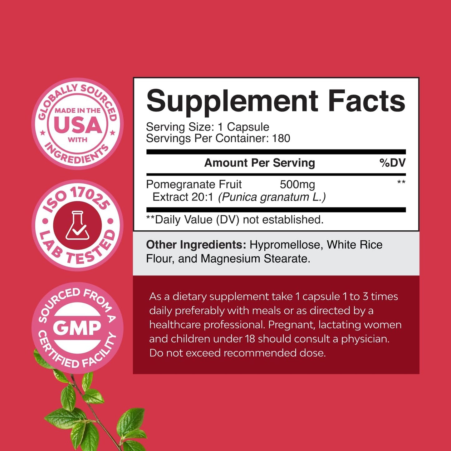 Nature´s Craft - Pomegranate Extract 500mg, 180 capsulas